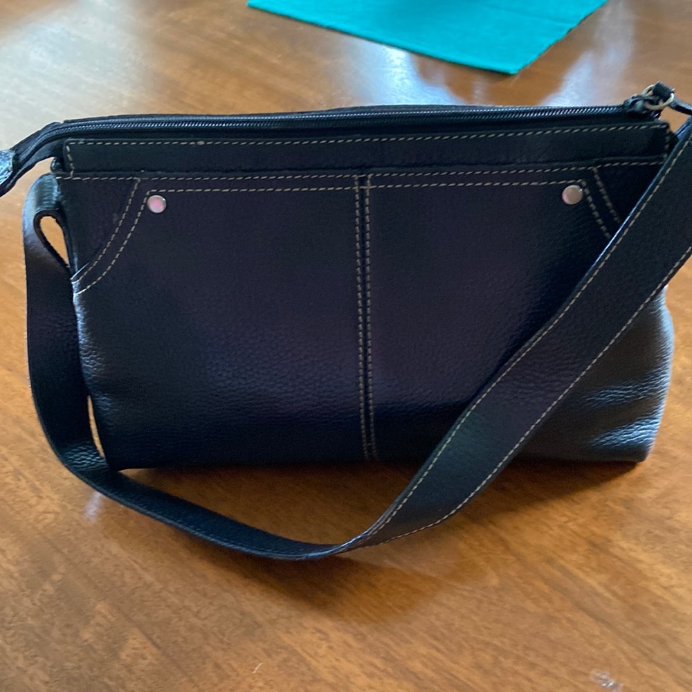 Bandolino Black Leather Shoulder Crossbody Bag with Silver Accents